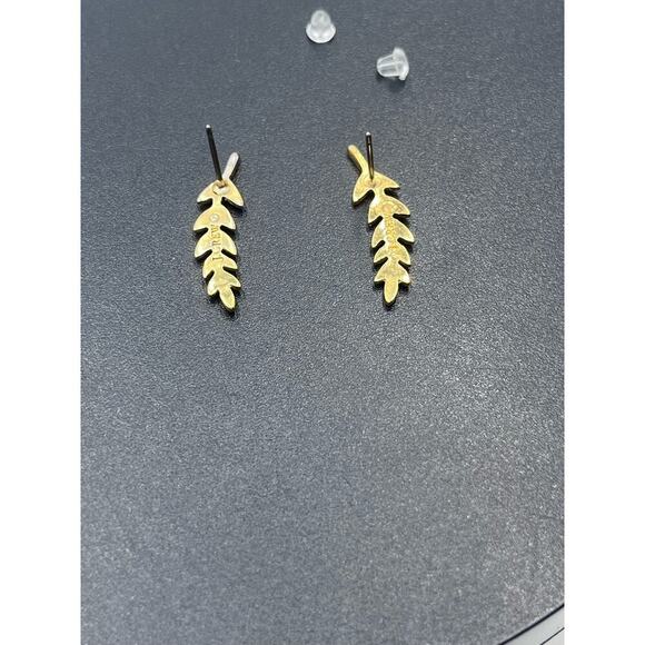 J. Crew Gold Tone Leaf Stud Golden Leaf Crawler Gold Tone Minimal Earrings - Picture 5 of 14